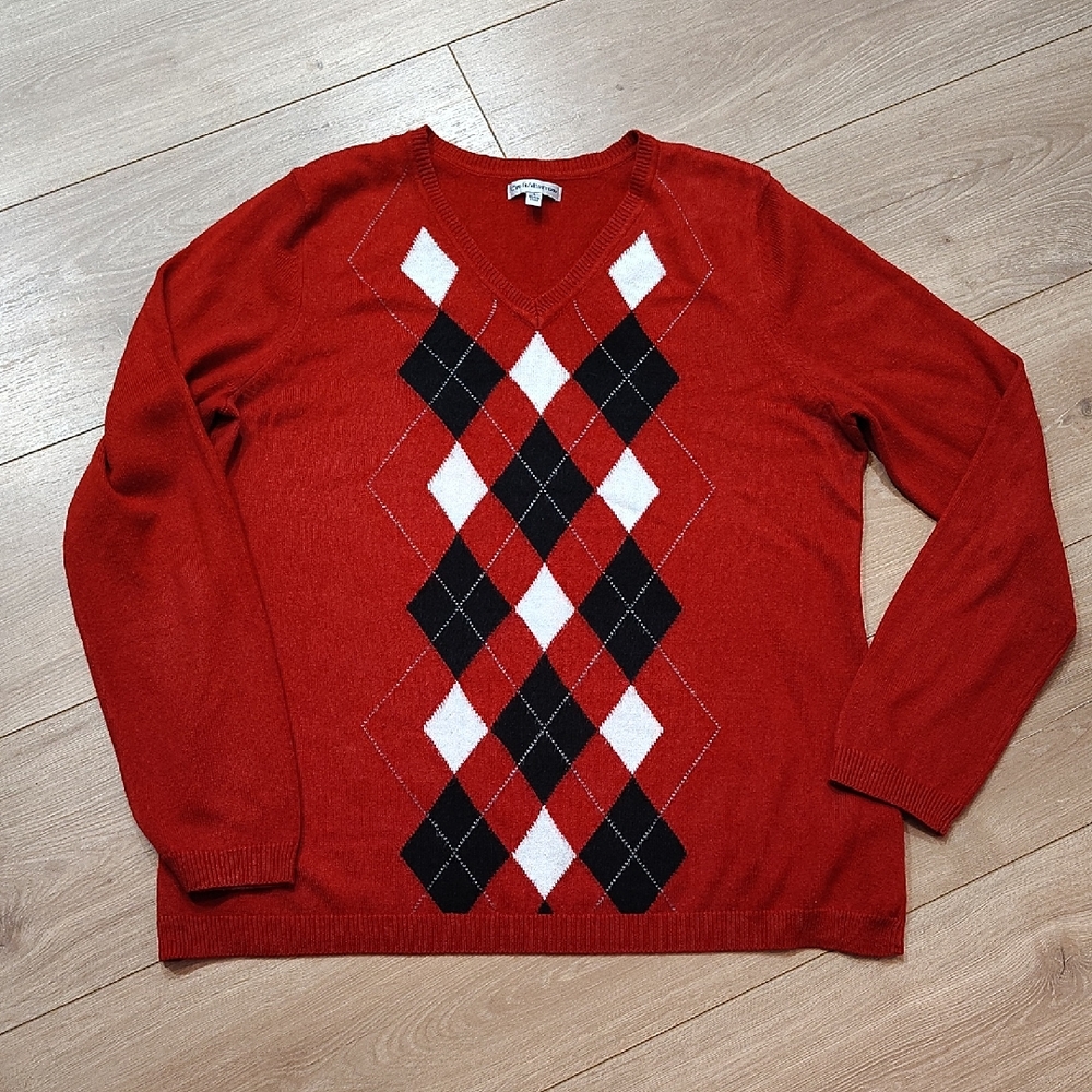 Ladies Red Sweater,  Ladies Size Large,  Red and Black